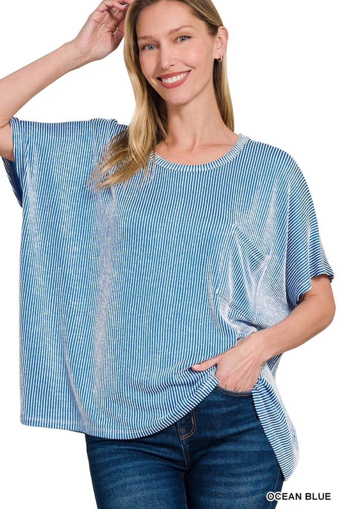 42POPS – wholesale Stickad topp - Dam – .SI-27212 Ribbad Oversized Kortärmad Topp18