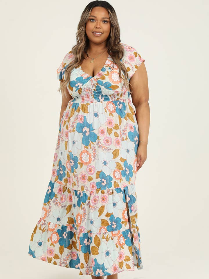 F9K03-FQ94 V NECK SMOCKED WAIST LUREX THREADS MAXI DRESS for wholesale by ANGIE