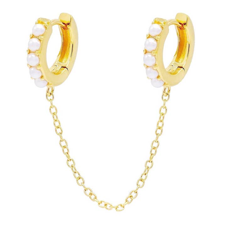 Pearl Chain Double Huggies Hoop Earring for wholesale by KIKICHIC