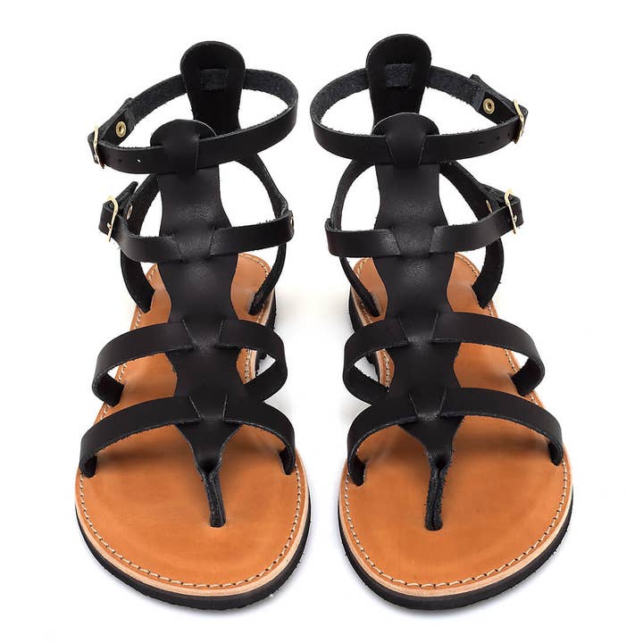Sandálias Gladiador Pretas - Sandálias Gregas Clássicas por atacado de Christie Chiara