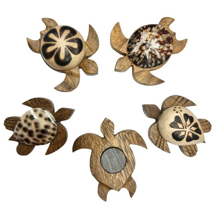 DK Hawaii - Wholesale Magnet - Wooden Turtle With Burn Design And Shell Magnets