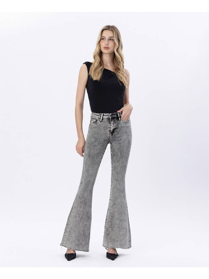 LADY SLEEPS HIGH RISE OVER DYED ACID WASH SUPER FLARE JEANS V2968 for wholesale on Faire