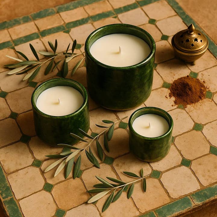 High crafty - Wholesale Jar/Filled Candle - 🪔 Artisanal Tamegroute Ceramic Candle – Green & Sahara Ochr6