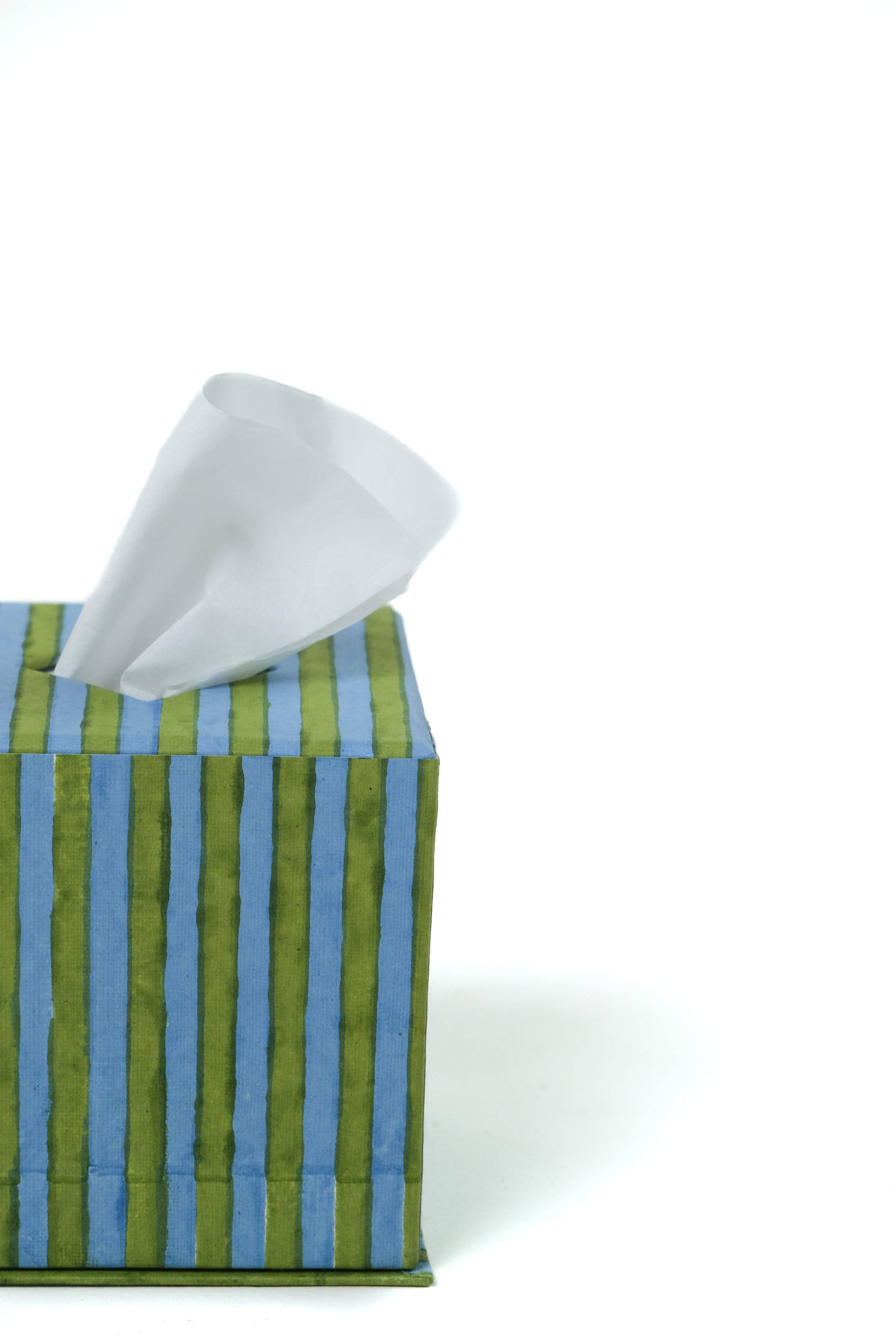 Inner Child - Wholesale Tissue Box - Tissue Box Cover in Green and Blue Stripes Blockprint1