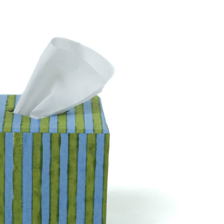 Inner Child - Wholesale Tissue Box - Tissue Box Cover in Green and Blue Stripes Blockprint1