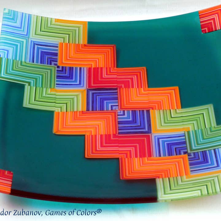 A square glass plate "Joyful Way" for wholesale by Games of Colors