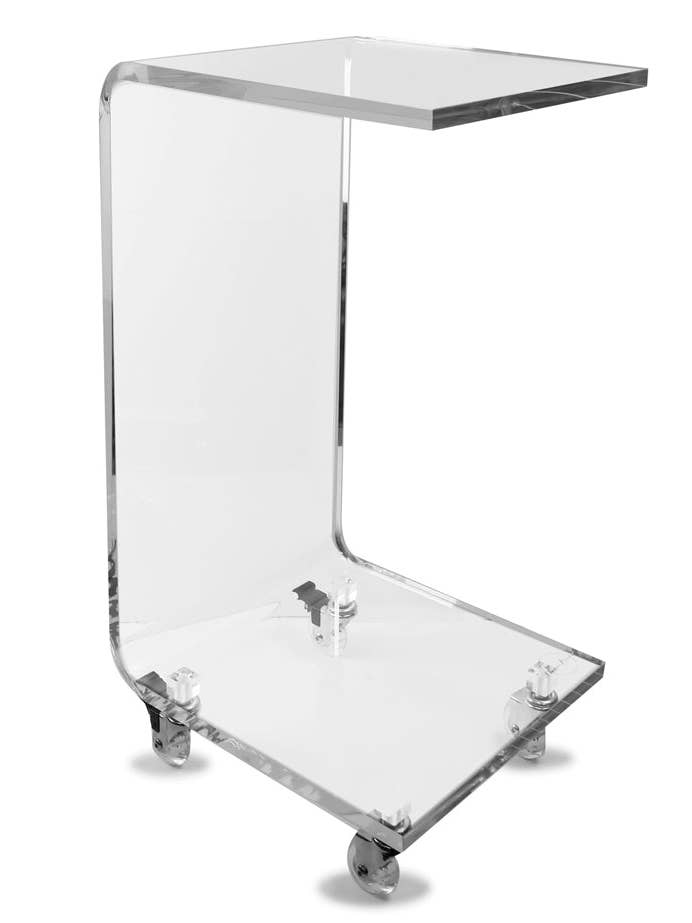 Penmore Brooke Grey Edges Acrylic C Shape Table with Wheels for wholesale by DesignStyles Home