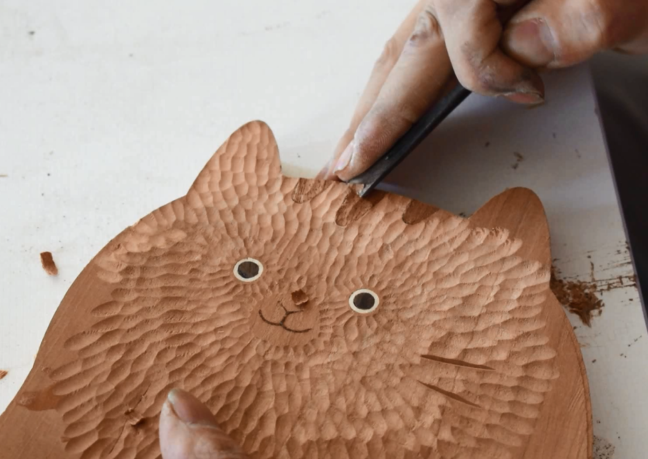 Senser Woodcraft – wholesale Decorative plate/dish/bowl – Hand Carved Serving Board - Cute cat /Handmade9