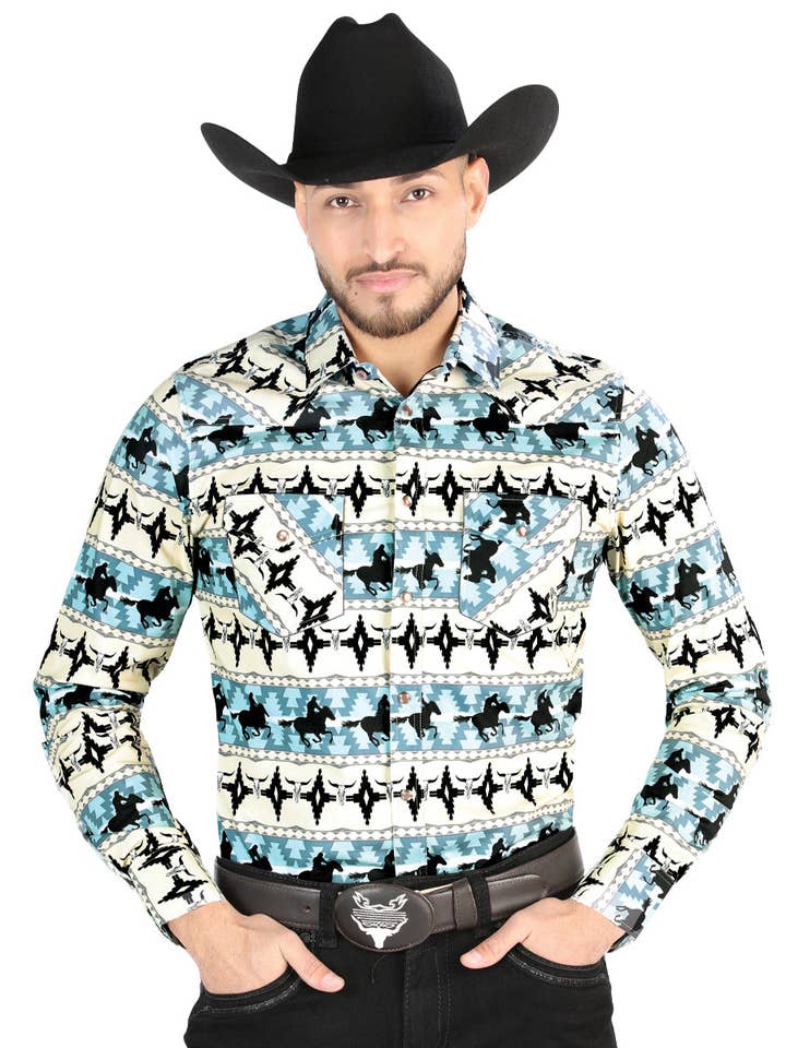 El General Western Wear - Wholesale Button Down Shirt - Men's - El General - Casual Long-Sleeve Shirt - Ivory 44478