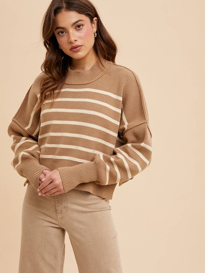 STRIPED MOCK NECK CROPPED SWEATER for wholesale by In Loom