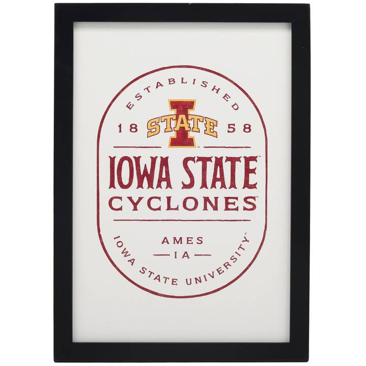 Iowa State University Badge Framed Wood Wall Decor for wholesale by Open Road Brands, LLC