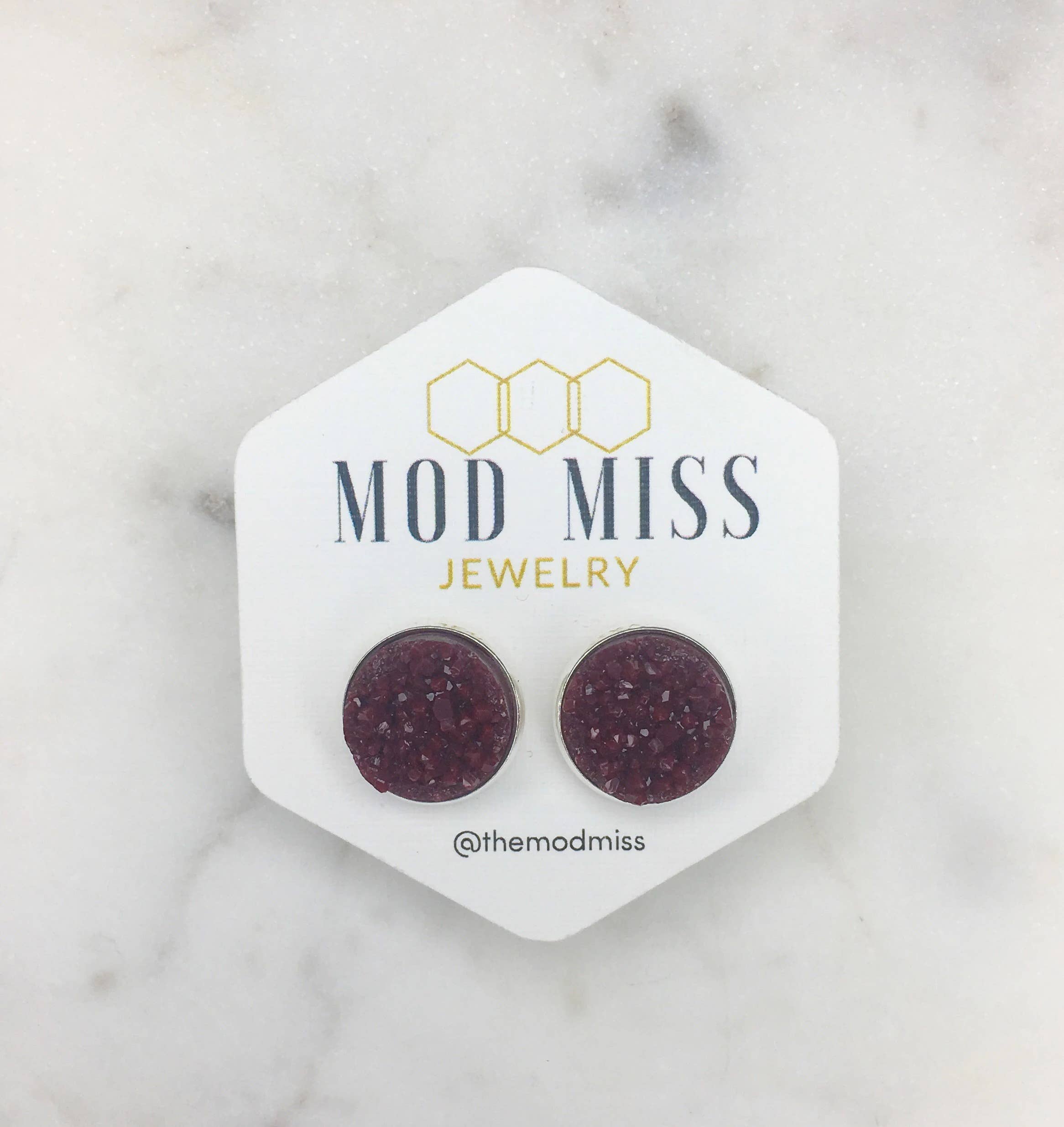 The Mod Miss - Vente Clous d'oreille - Clous d'oreilles Druzy « Maroon »2