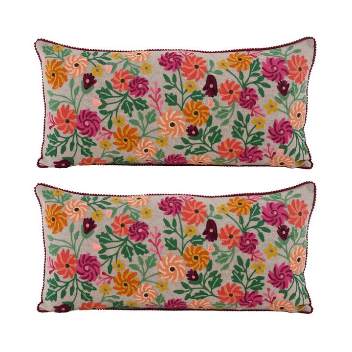 2ABSLCC1428_GYWN Set/2 NATURAL CHAMBREI COTTON RED PP14X2 for wholesale by Karma Living