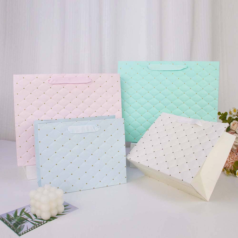 ByHome - Wholesale Gift Bag - 12pcs, 2 size light blue dot wavy surface gift bag w/ tissue2