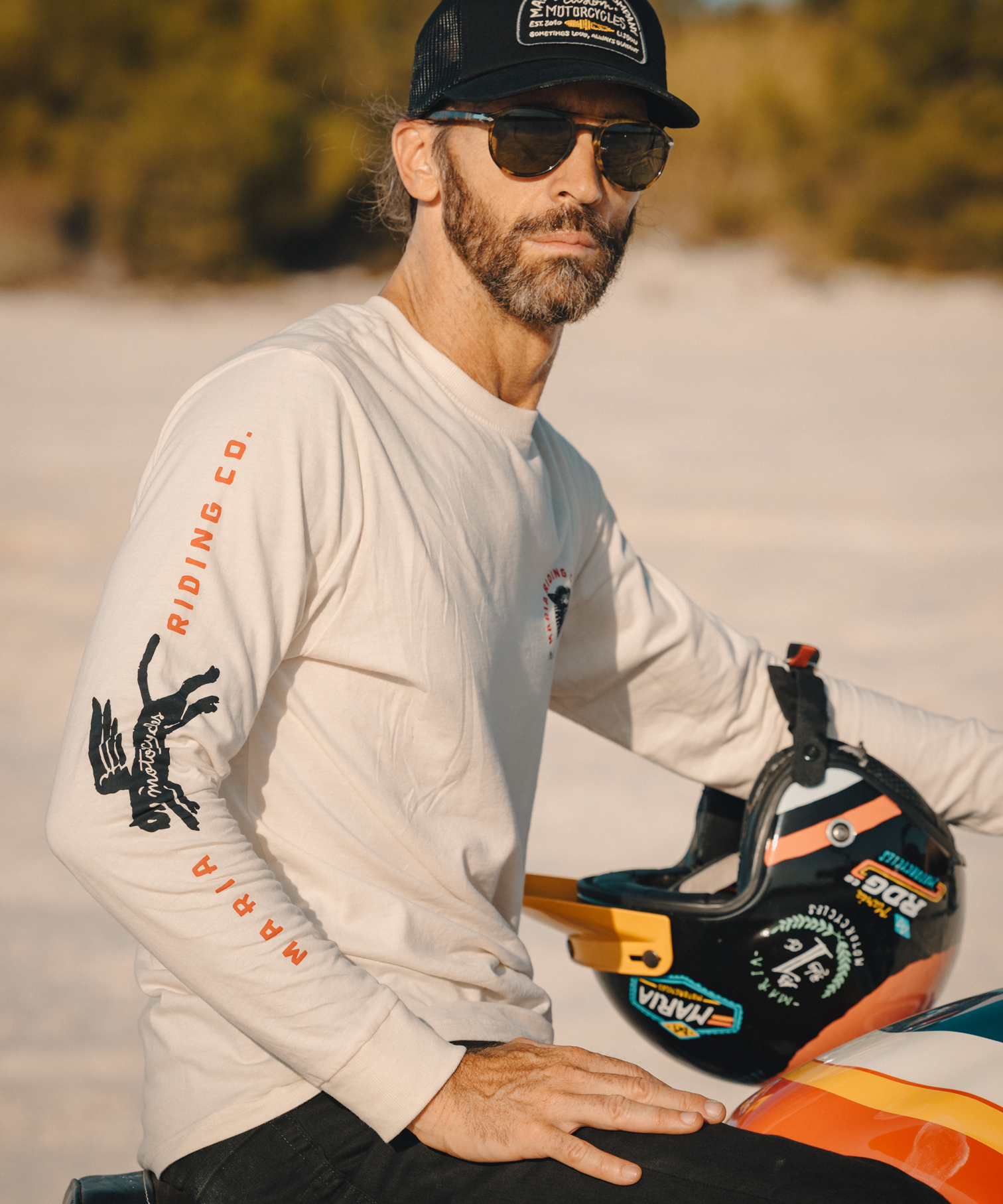 Maria Riding Company - Wholesale Graphic Sweatshirt - Men's - Panther Head Long Sleeve - Raw White2