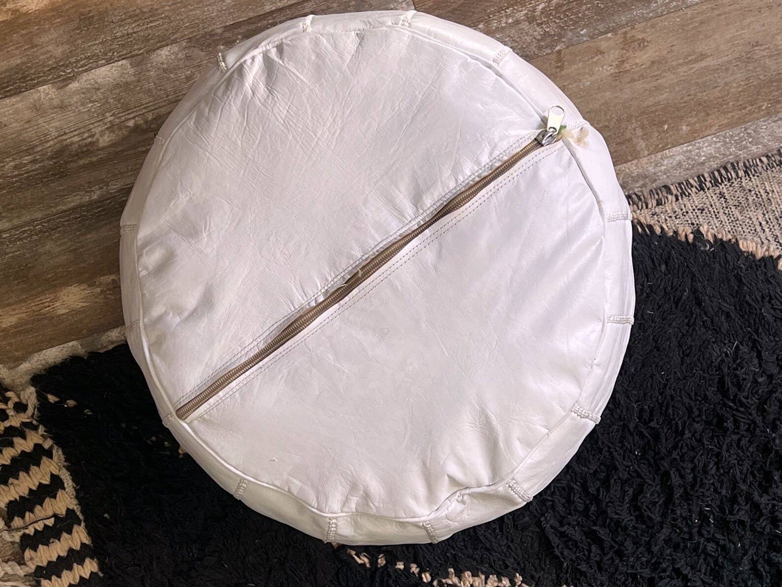 MIRAMAR Store - Wholesale Pouf - White Moroccan Round Leather Pouf6