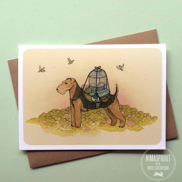 Airedale Pup Greeting Card for wholesale by Nimasprout