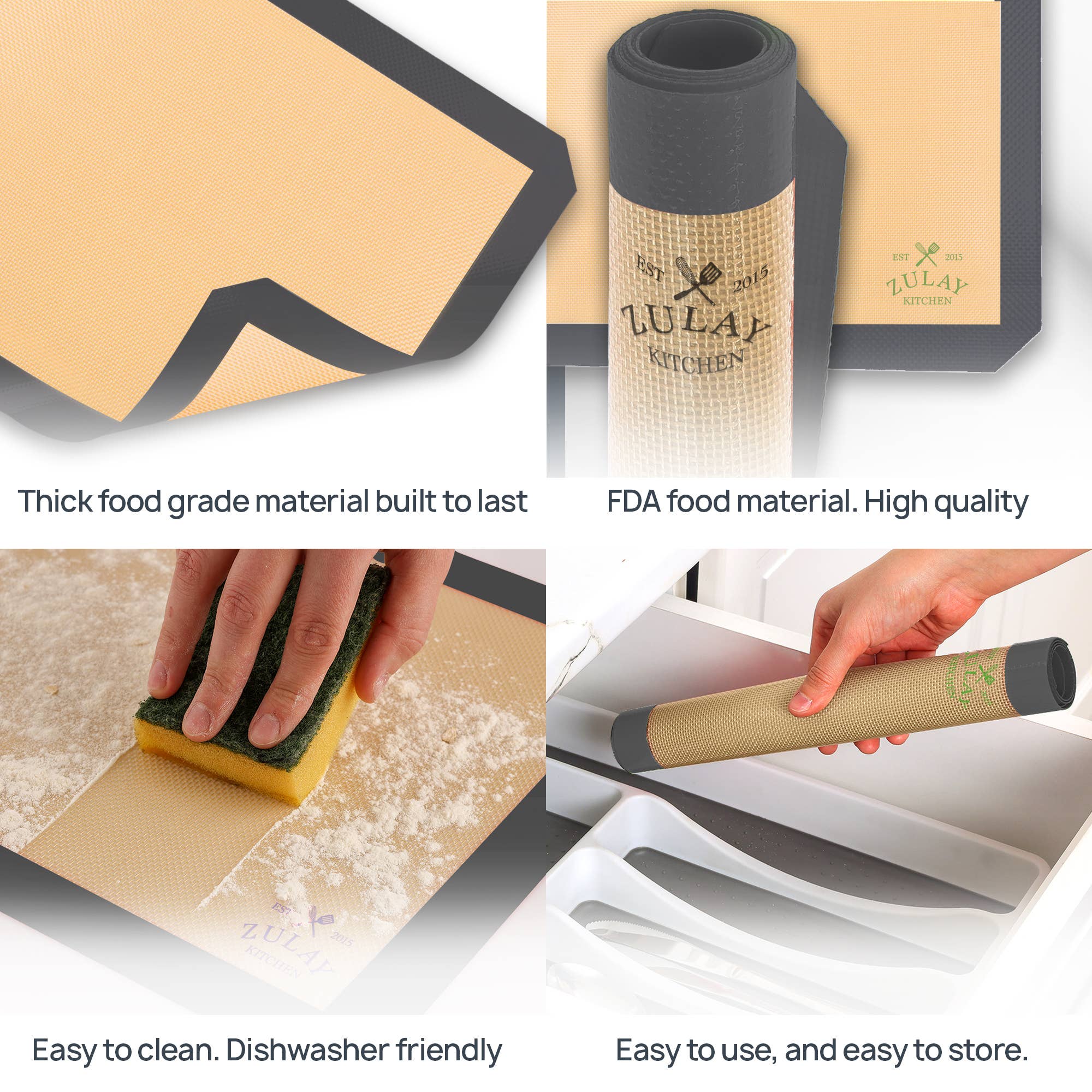 Zulay Kitchen - Vente Feuille/plaque de cuisson - Lot de 2 tapis de cuisson en silicone 42 x 29,5 cm antiadhésifs réutilisables9