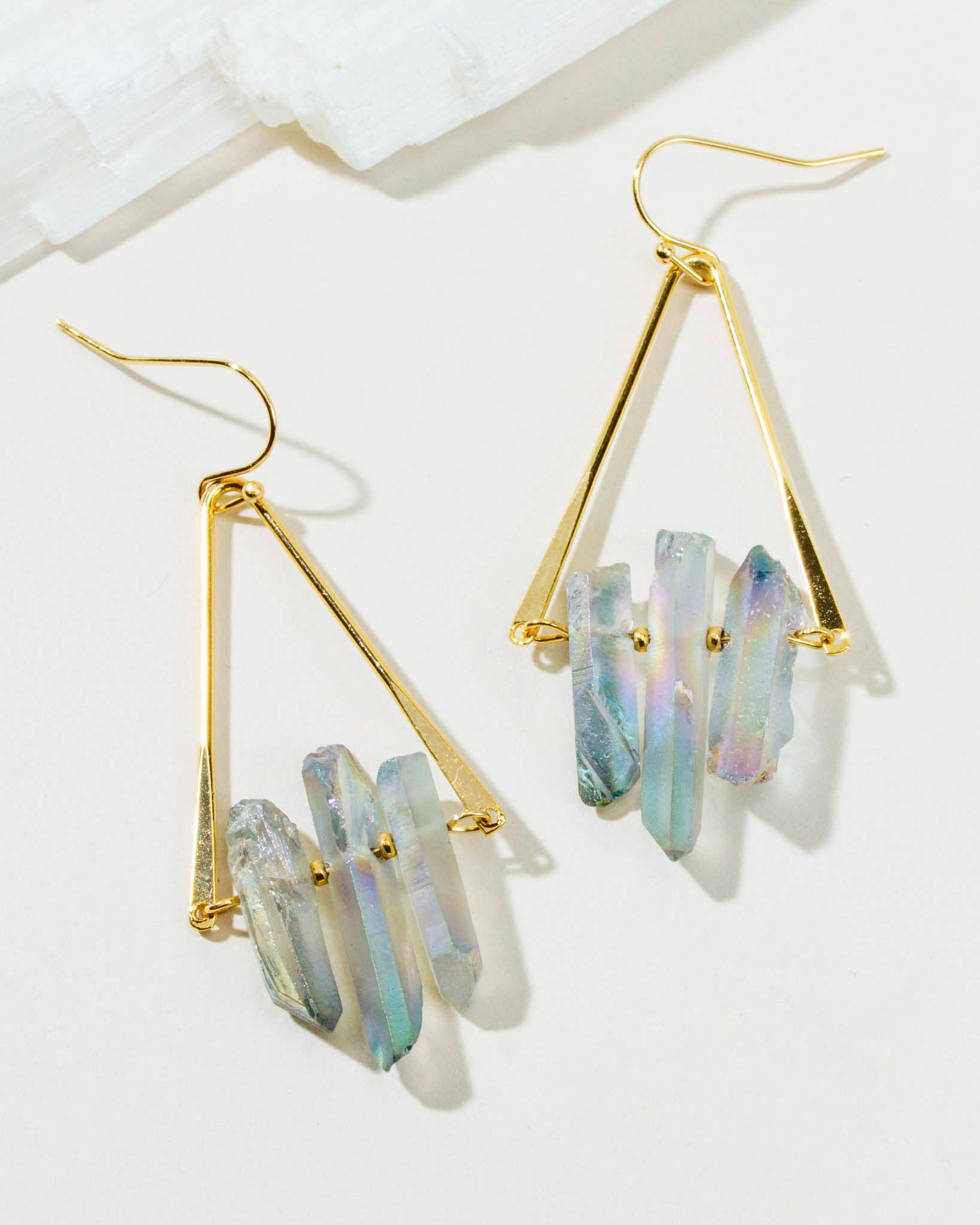 Luna Norte - Wholesale Dangle Earrings - Tri Crystal Fish Hook Earring- AB Multi Rainbow0