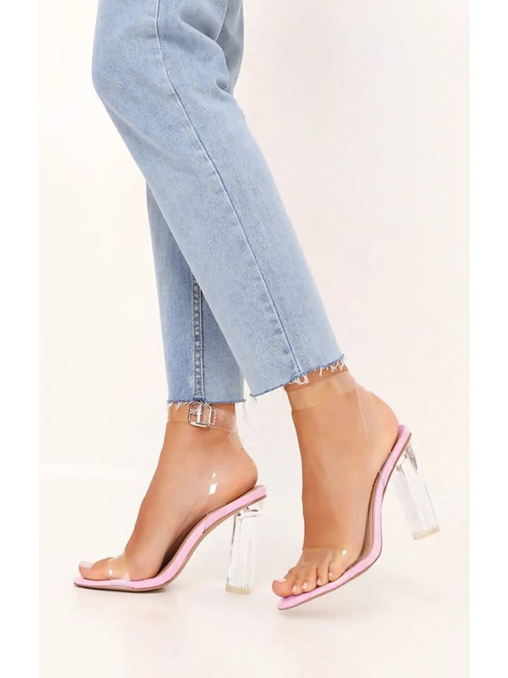 Perspex Barely There Clear Pink Block Heels - Mara for wholesale on Faire1