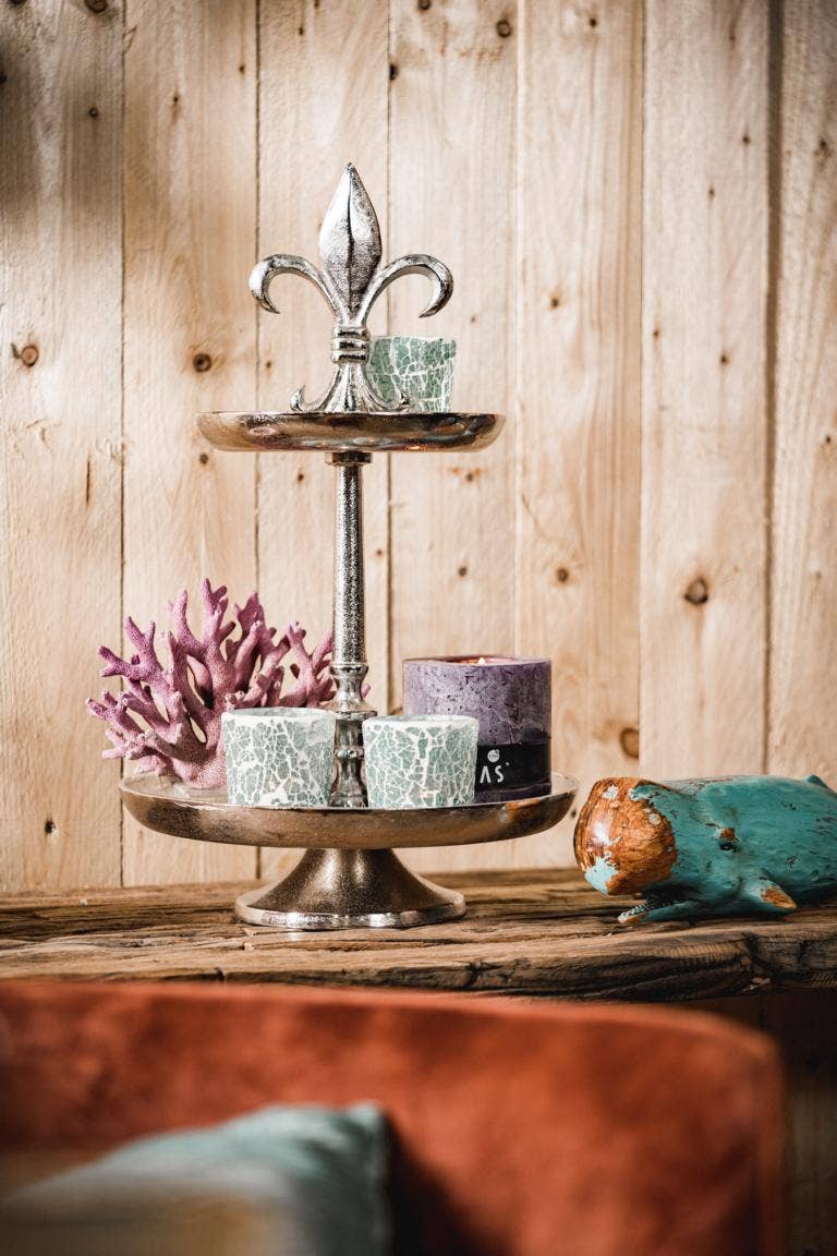 Michael & Philipp Noll e. K. - Wholesale Side Table - Lily cake stand two-tiered silver metal 50 cm5