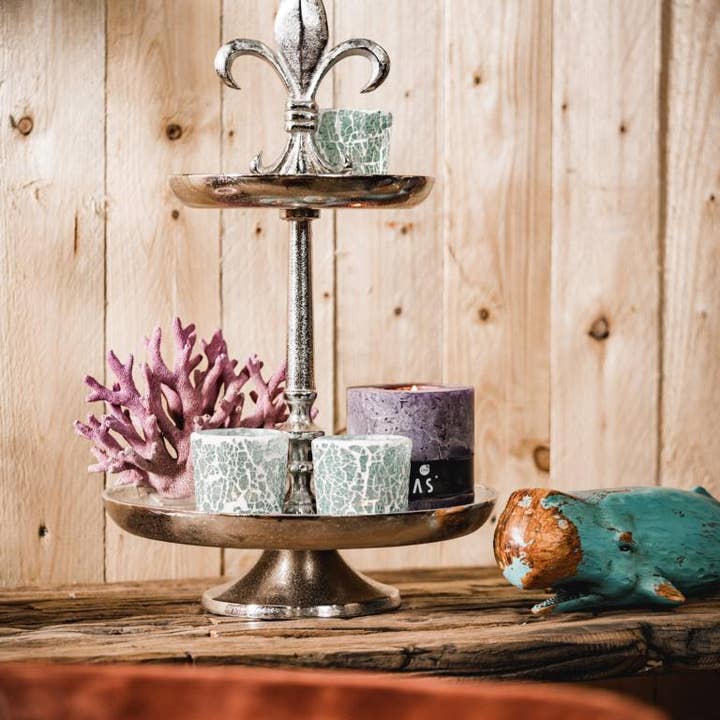 Michael & Philipp Noll e. K. - Wholesale Side Table - Lily cake stand two-tiered silver metal 50 cm5