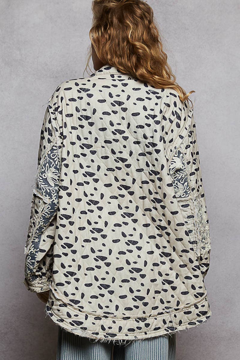 OATMEAL MULTI Long sleeve elbow patch overlaid lace quilted woven jacket for wholesale on Faire3