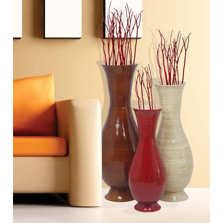 Quickway Imports - Vente Vases - Grand vase de sol décoratif moderne : bambou naturel fait main