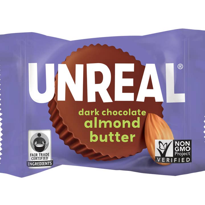 UNREAL - Wholesale Chocolate Covered Sweets - Dark Chocolate Almond Butter Cups Caddy - 40 Cups1