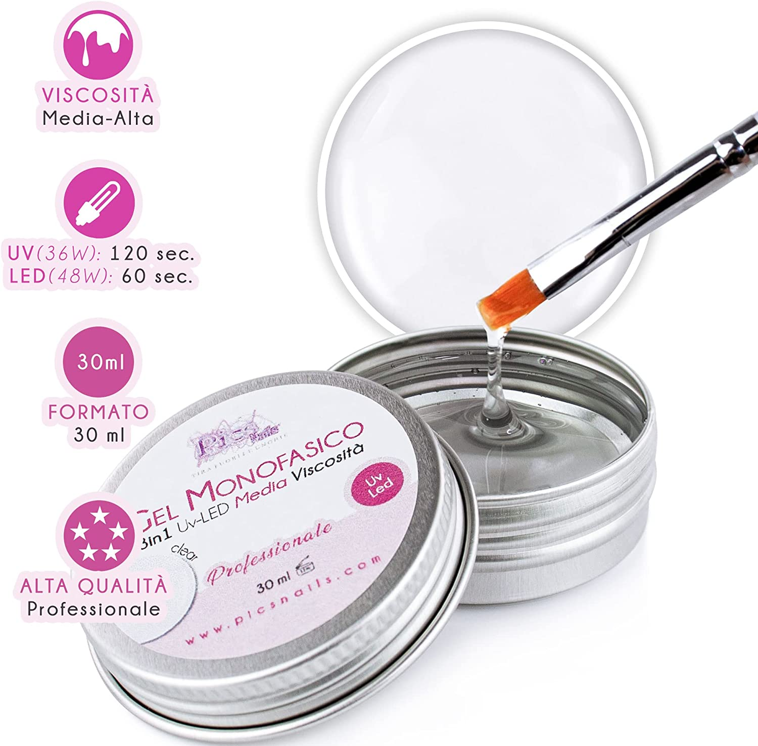 Pics Nails - Wholesale Nailcare Set - Professional Clear UV/LED Monophasic Builder Gel 30 Ml - Gel for Nail Extension Medium Viscosity 3In1 | Base | Builder | Sealant | - Extreme Hold Self-Leveling1