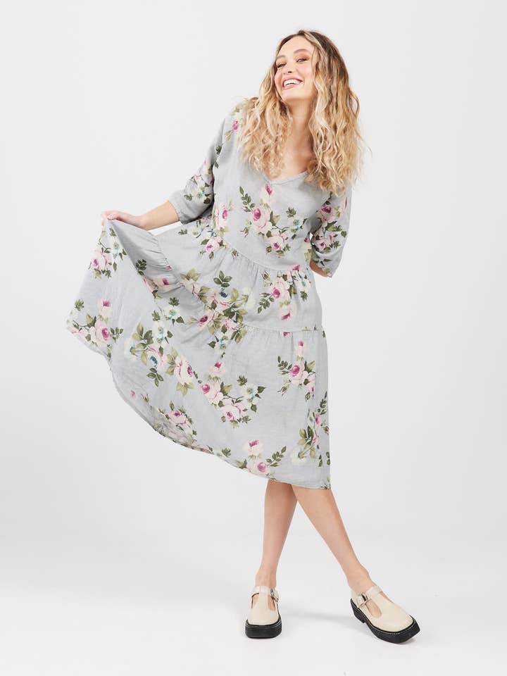 WOMEN'S - STELLA FLORAL LINEN DRESS for wholesale by Miss Rose Sister Violet