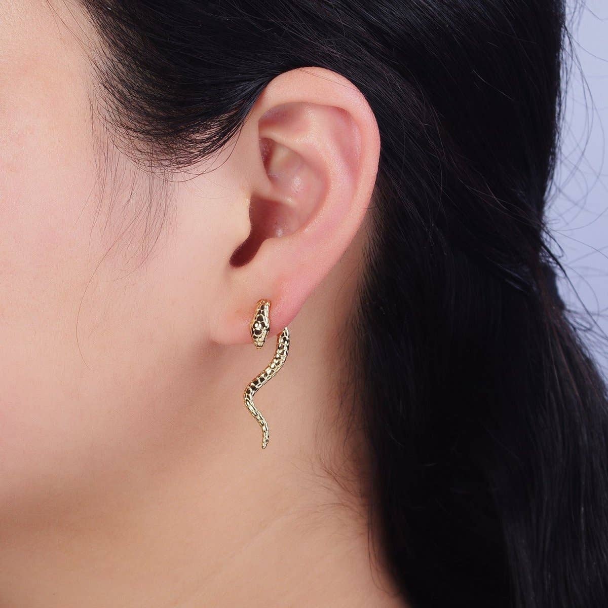 Aim Eternal - Wholesale Dangle Earrings - 16K Gold Filled Snake Serpent Textured Wavy Drop Stud Earrings in Gold & Silver | AD1476 AD14772