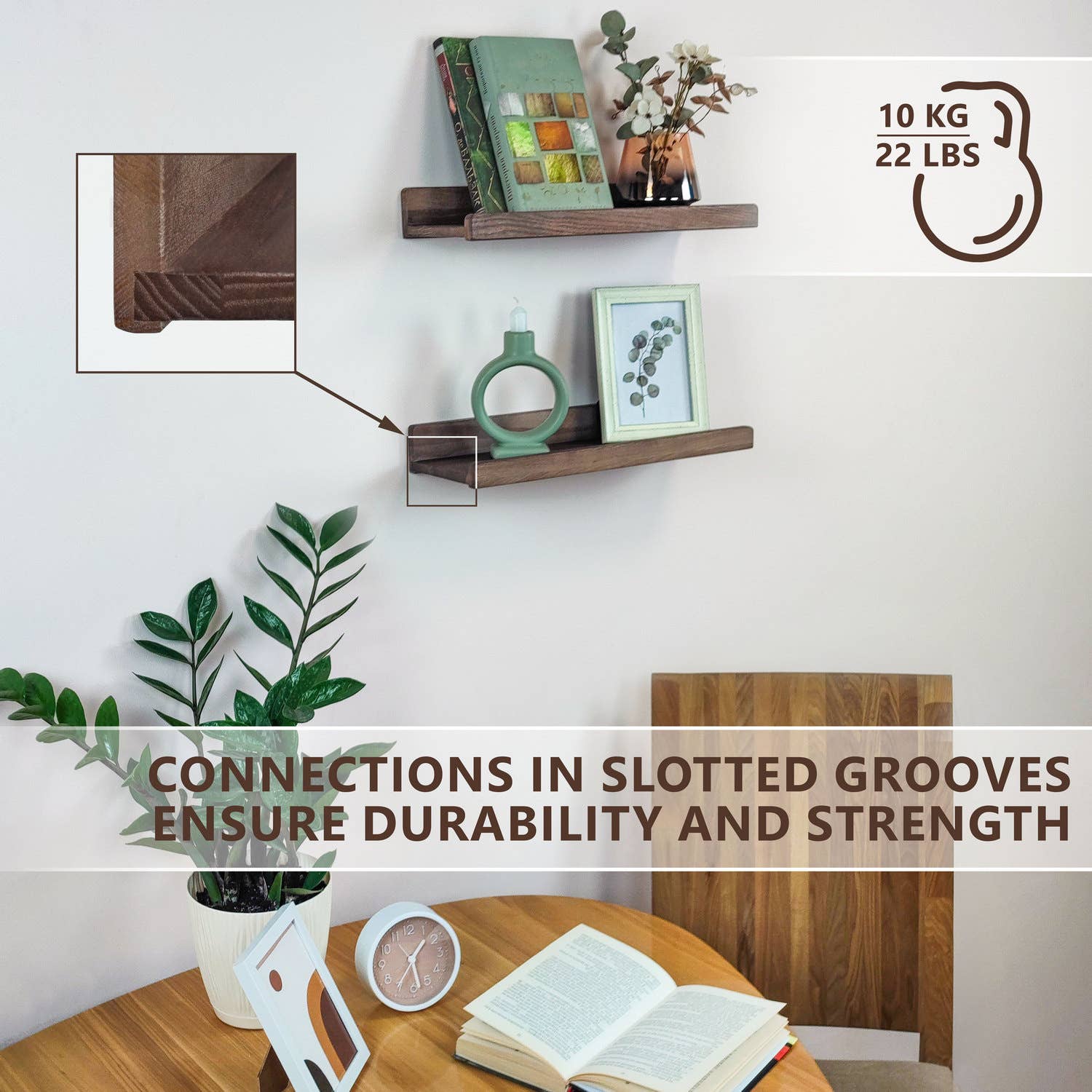 Wood Wedge - Vente Étagères murales - Étagère murale flottante en bois avec rebord, étagère d'exposition 40 cm16