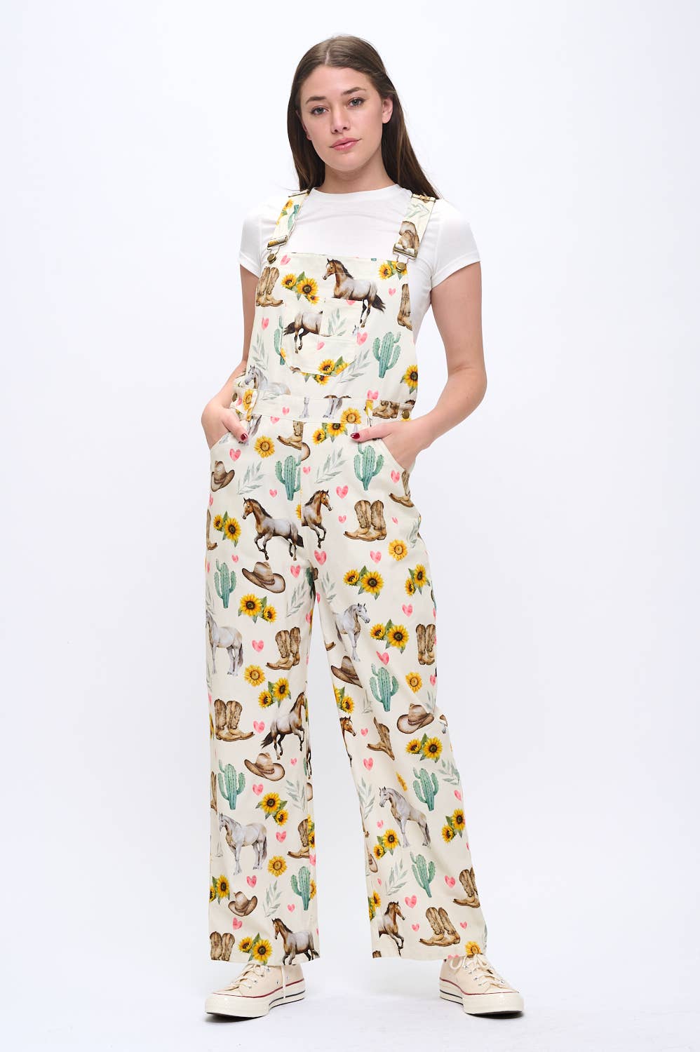 SM WARDROBE - Wholesale Overalls - Women's - WILD WEST COWBOY FLORAL PRINT OVERALLS1