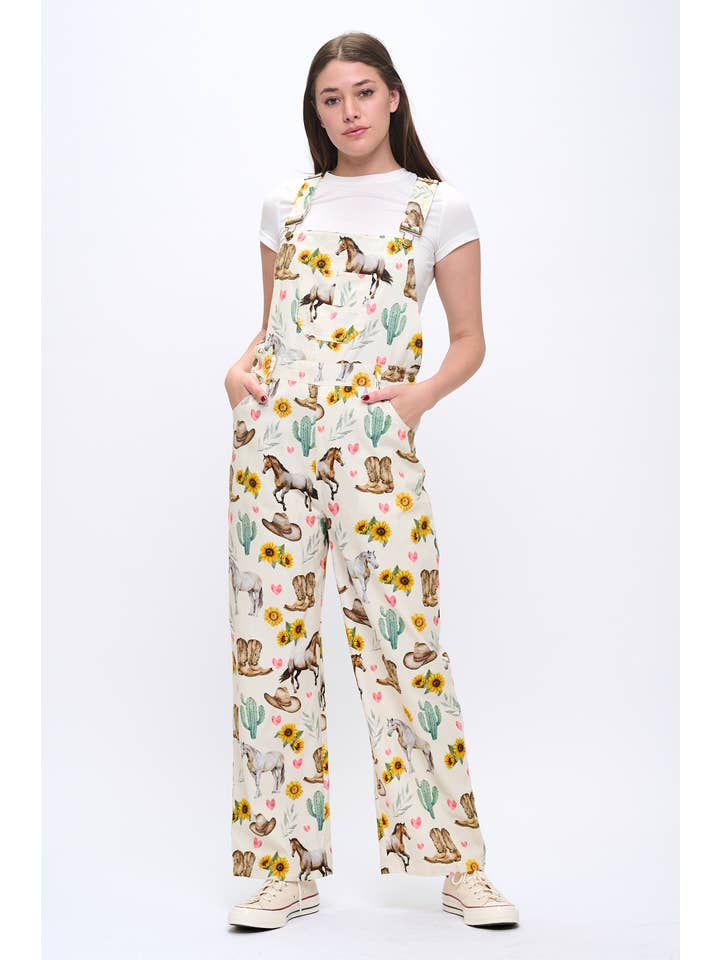 SM WARDROBE - Wholesale Overalls - Women's - WILD WEST COWBOY FLORAL PRINT OVERALLS1