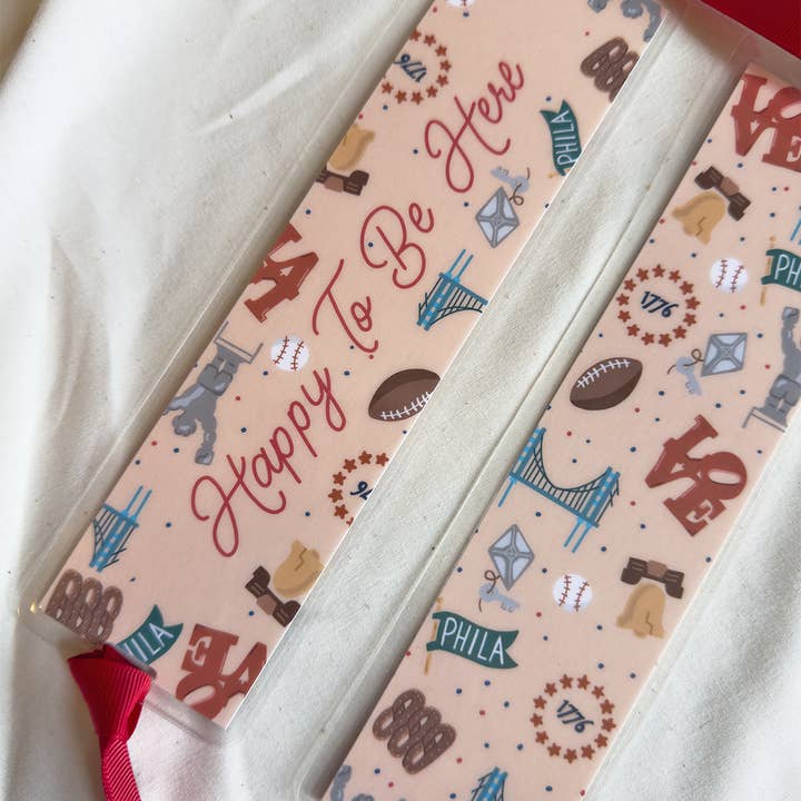 Parcel Island - Wholesale Bookmark - Happy to Be Here, Philadelphia Icon Bookmark with Ribbon3