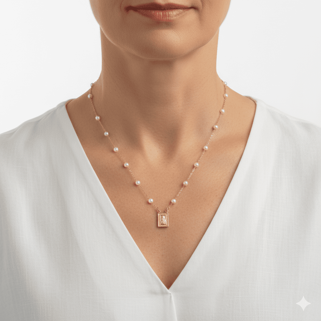 Guadalupe Gifts - Vendita all'ingrosso Collana con ciondolo/pendaglio - Collana con ciondolo scapolare in perle placcate oro da 18 e 24 pollici1