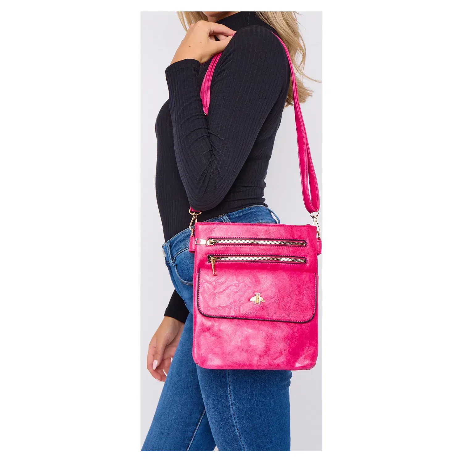 Superbia – wholesale Crossbody bag – Women's – Double Zipper Multi Pocket Bee Details Cross BodyBag-91333