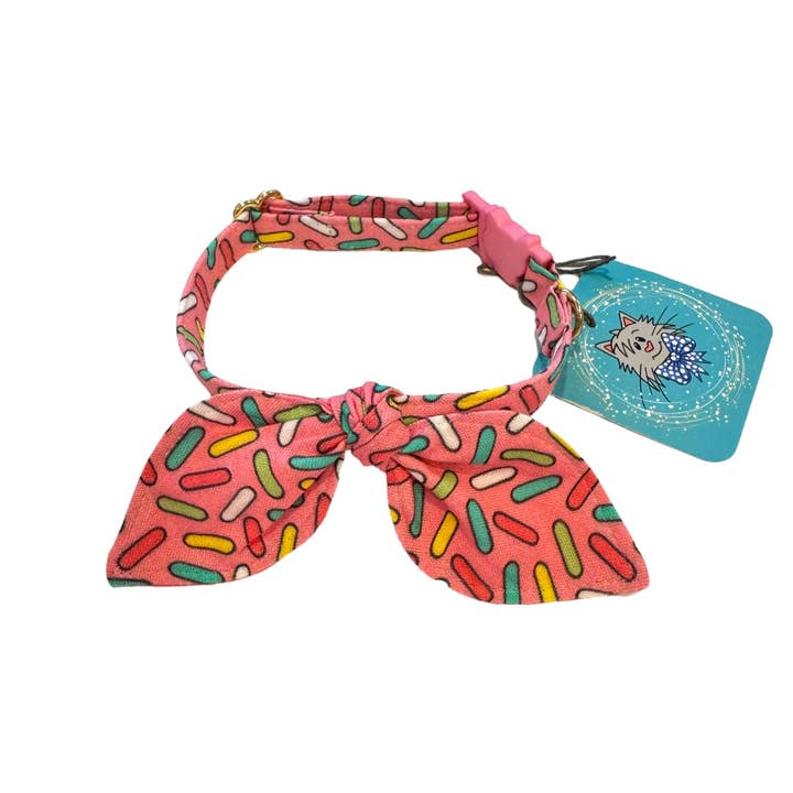 Bunny Ears Bow Cat Collar - Pink sprinkles for wholesale by Whiskers Crafts