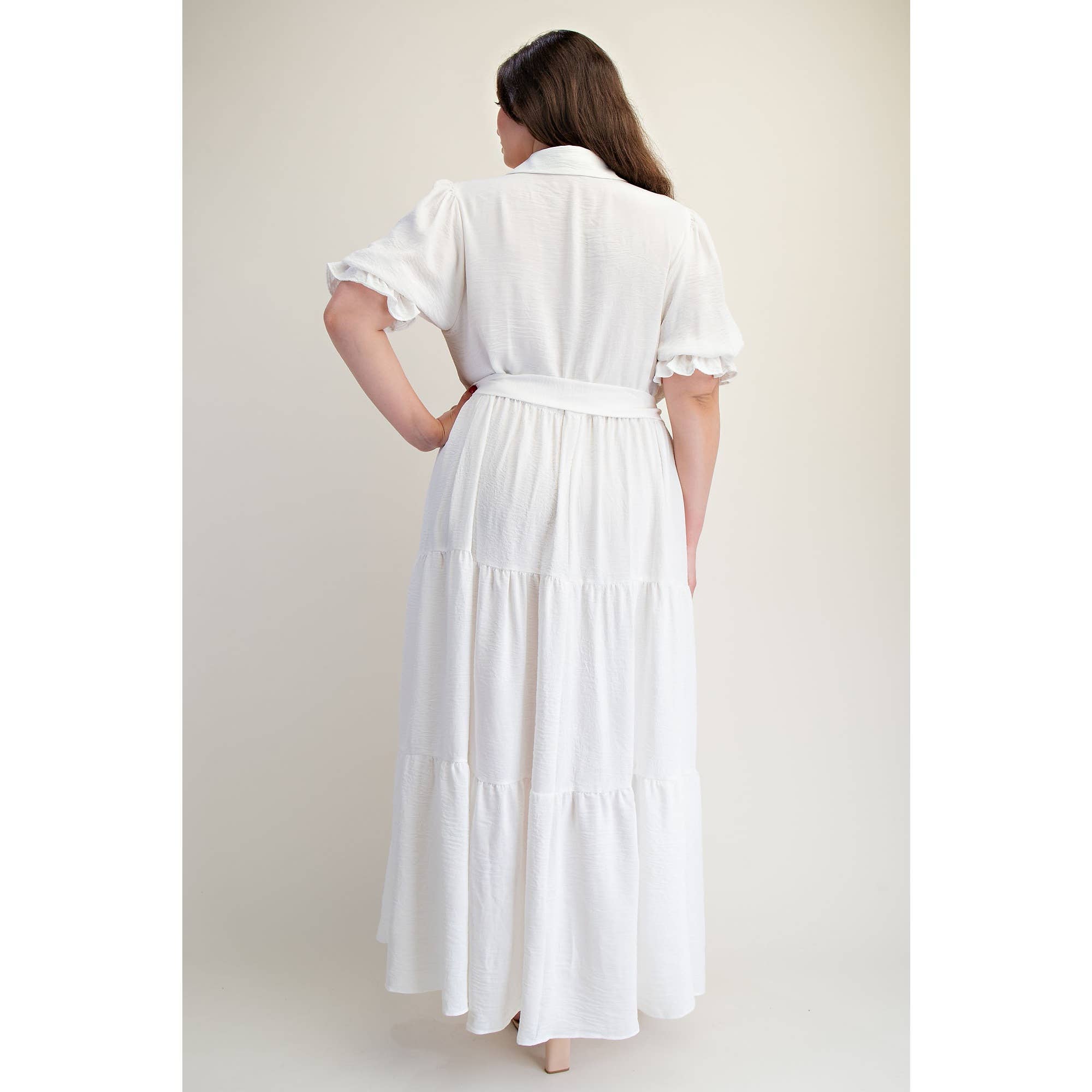 ORANGE CORAL PLUS SIZE BUTTON FRONT MAXI DRESS WITH TIERD HEM for wholesale on Faire17