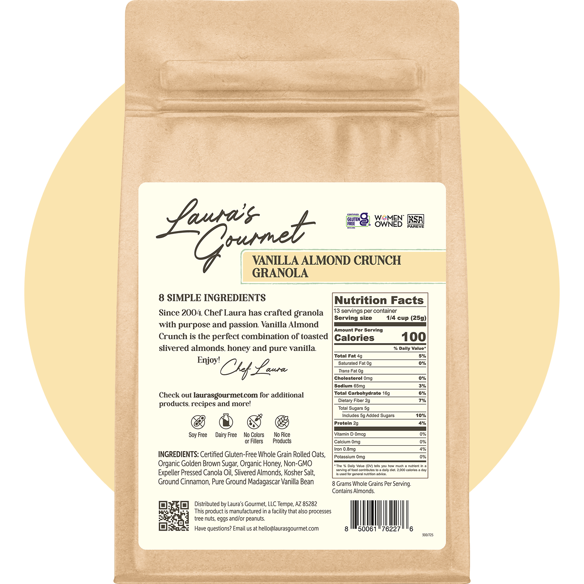 Laura’s Gourmet – Engroshandel Granola – Vanilla Almond Crunch 16 oz detailhandel, æske med 63