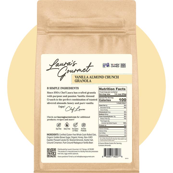 Laura’s Gourmet - Vendita all'ingrosso Muesli - Vanilla Almond Crunch 16 oz, vendita al dettaglio, confezione da 63