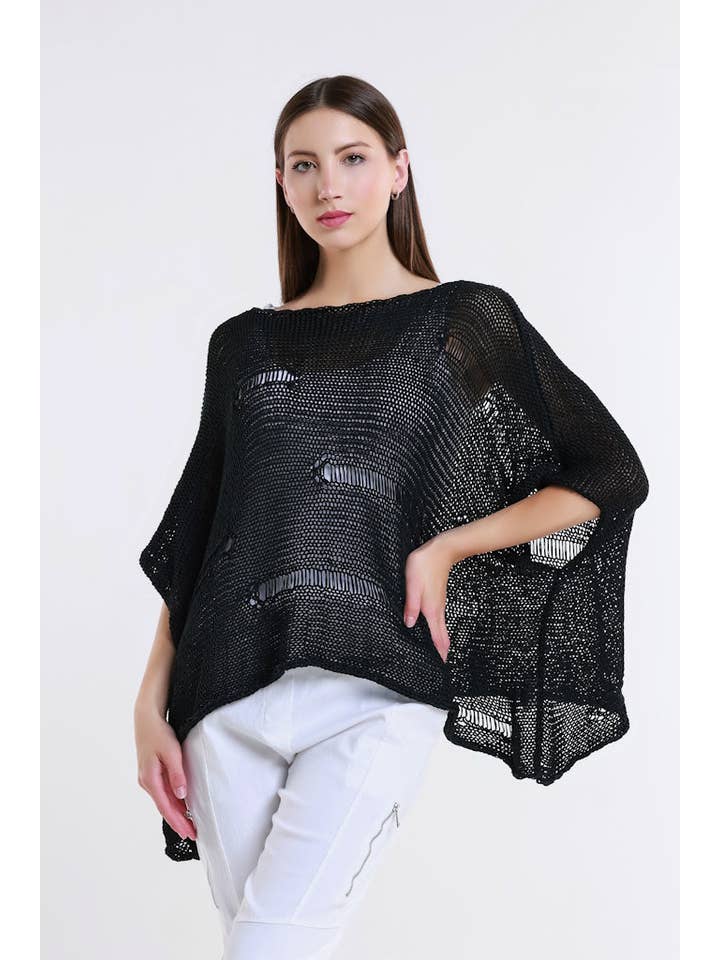 TINA Stephens Italy/Tees By Tina - Wholesale Knit Top - Women's - Jean Elbow Slv Open Bar Knit Top (BQ909)