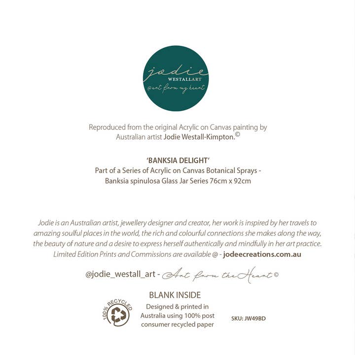 Jodie Westall Art - Wholesale Everyday greeting card - Banksia Delight - Greeting Card2