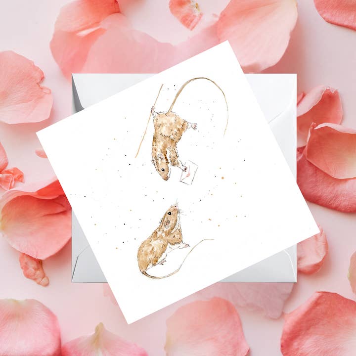Carte de vœux Aquarelle Souris Lettres d'amour de la nature pour la vente par Dots Allowed