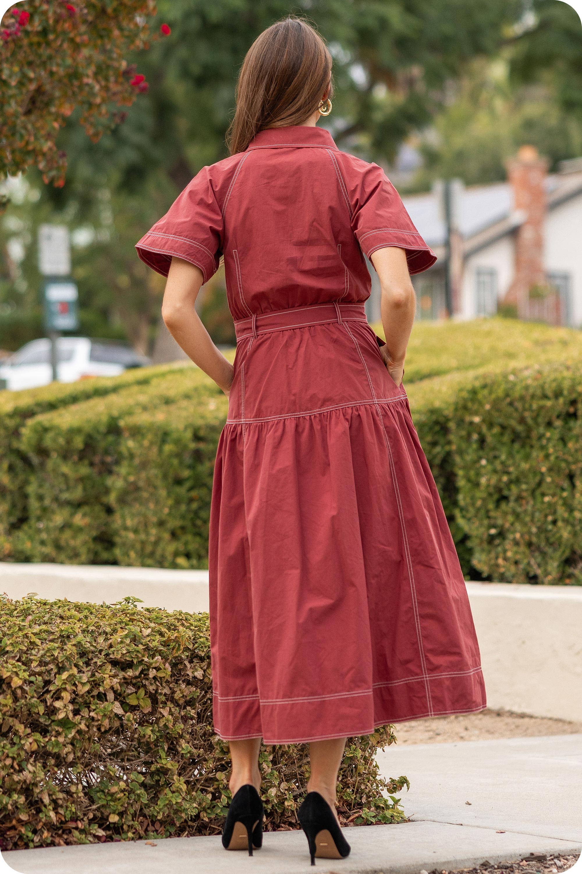 Strut & Bolt - Vente Robe – femme - Robe midi en popeline à col surpiqué12