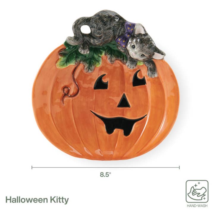 Multi Fitz & Floyd Halloween Kitty Canapé Plate 8.5In Brown Bx Pkg for wholesale on Faire2