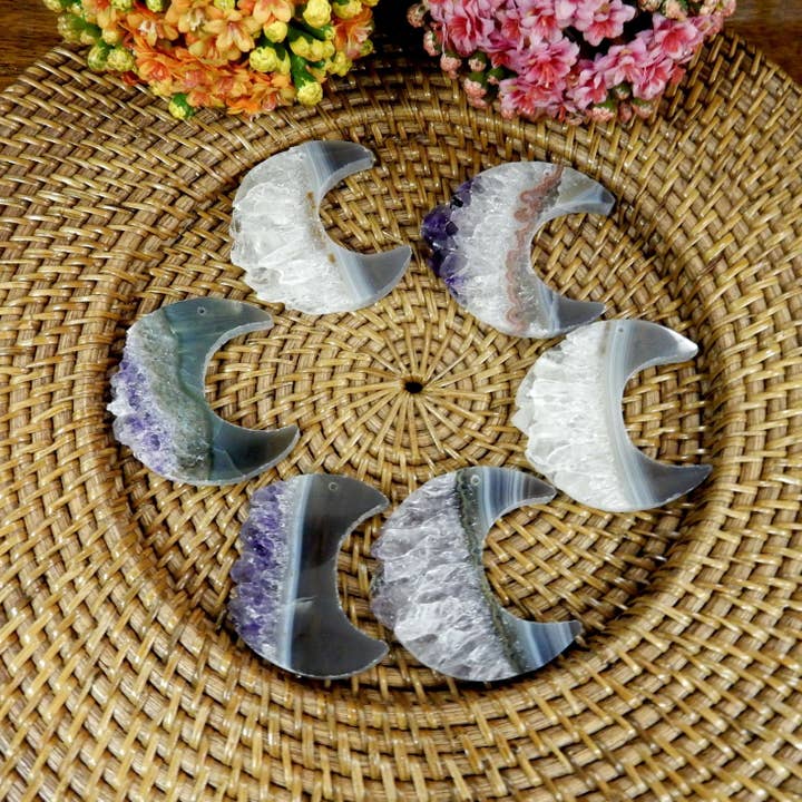 Rock Paradise - Wholesale Spiritual Stone/Crystal - Crystal Large Drilled Amethyst Half Moon 60mm Natural Druzy
