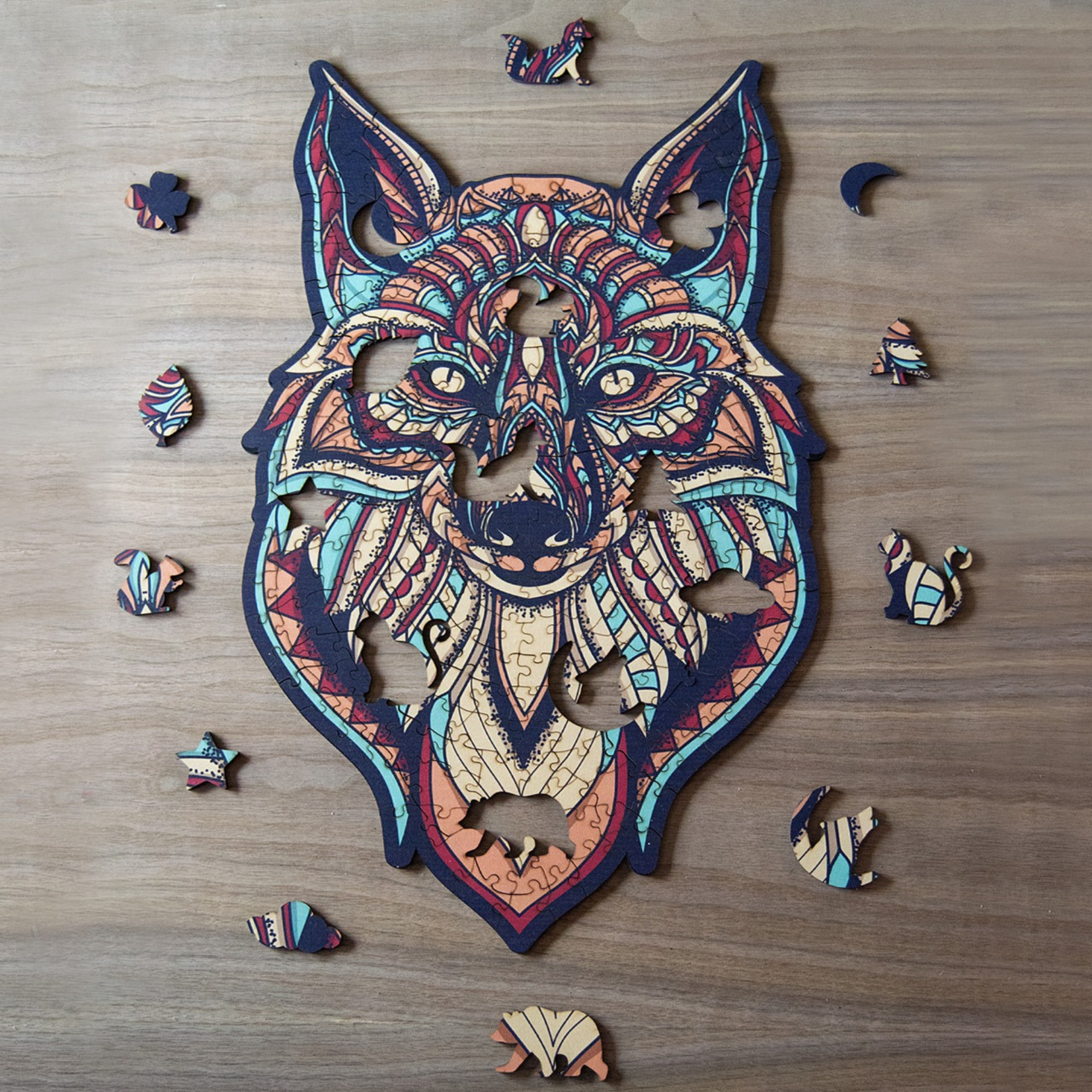 WAWW Artisanal Wooden Puzzles - Wholesale Puzzle - Adult - WOLF wooden jigsaw Puzzle | 23" Whimsies | Animal Totem1