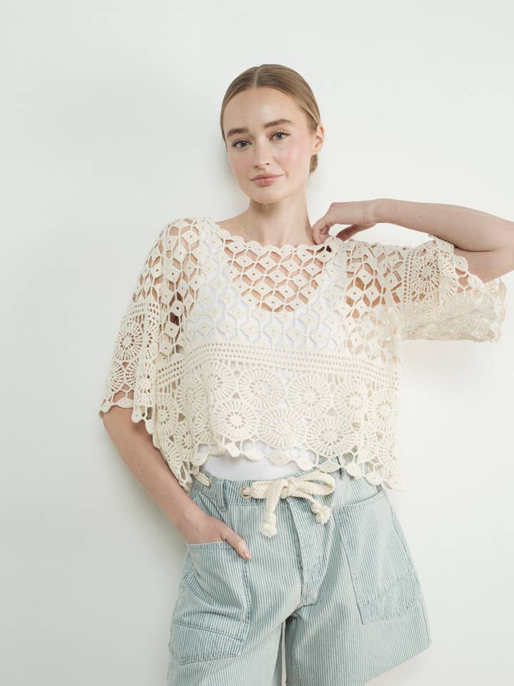 Aaron & Amber – wholesale Stickad topp - Dam – MAT3235 VIRKAD KORTÄRMAD TOPP8